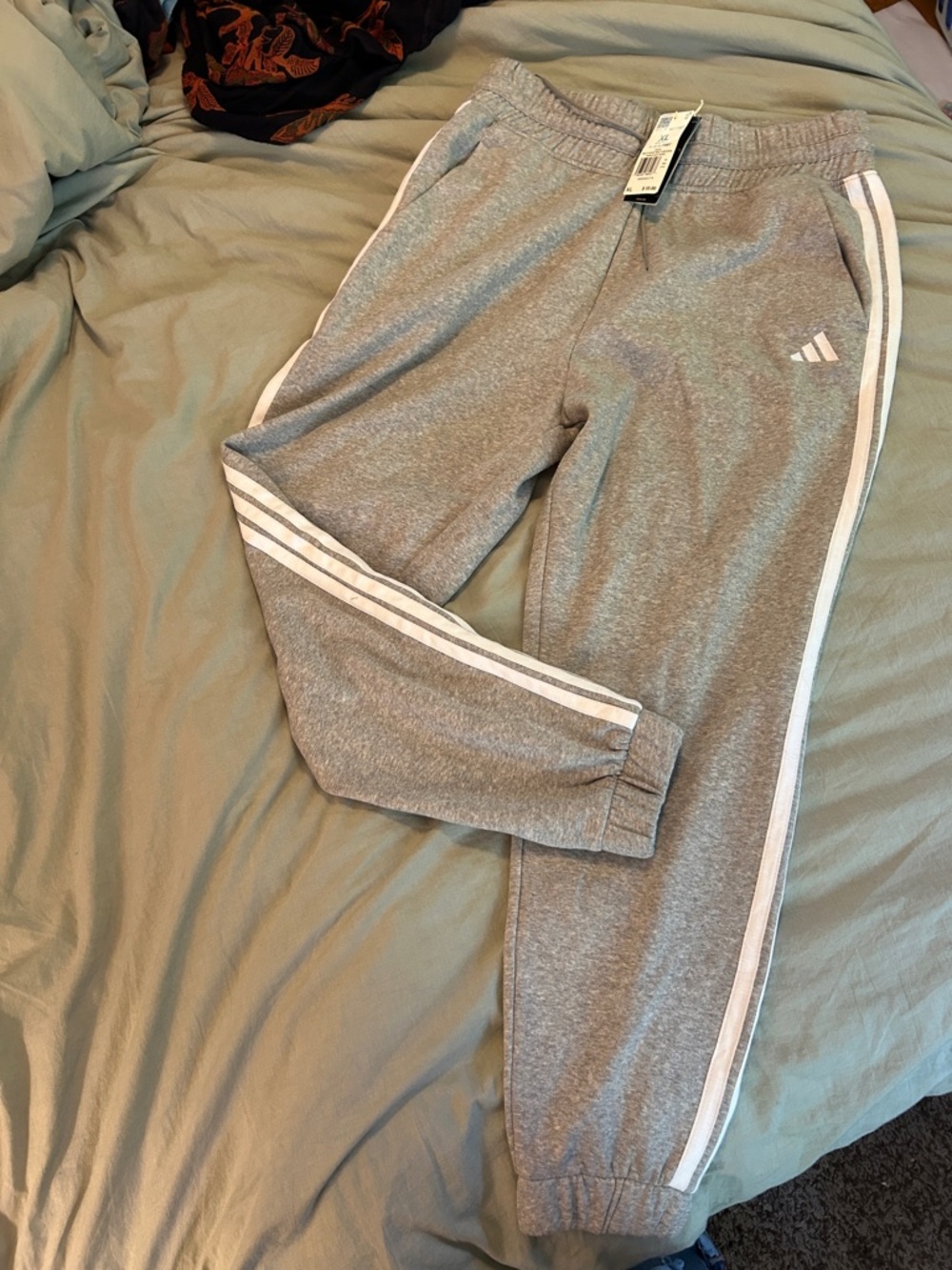 NWT adidas Gray Women’s Sweatpants with White Three-Stripe Detail